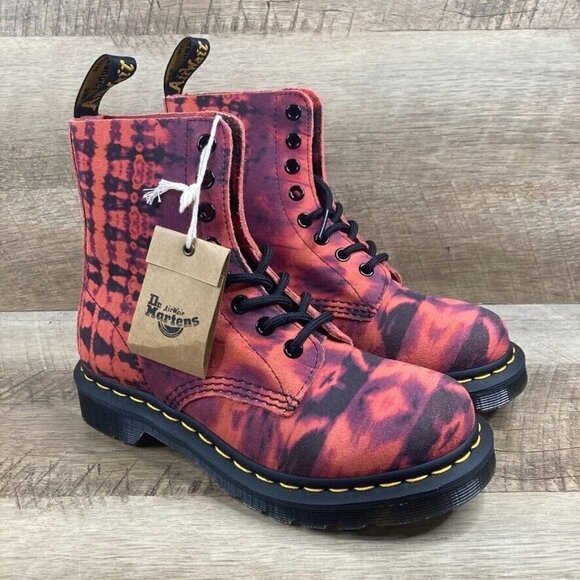 Dr Martens Pascal Tie Dye Pink Purple Air Ware Docs Combat Boots Womens Sz 5 NEW - Picture 2 of 10